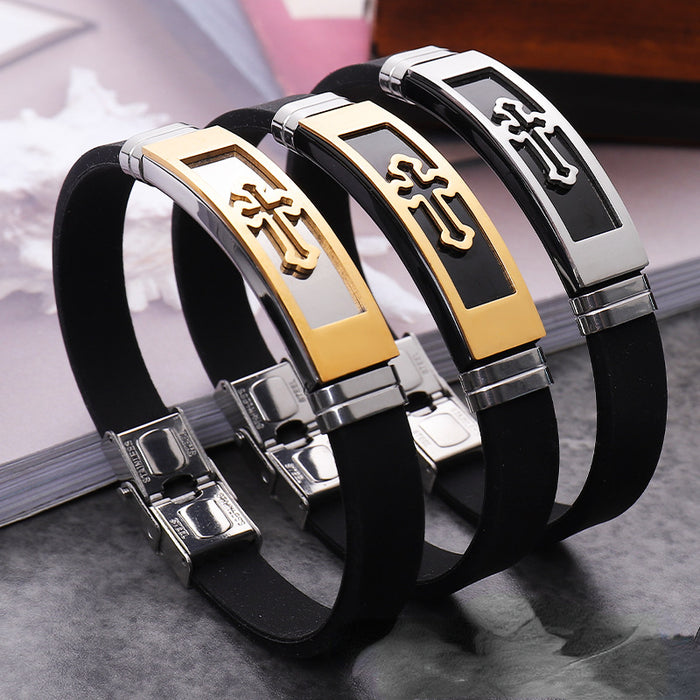 Wholesale Bracelet Silicone Cross Stainless Steel Men's Bracelet MOQ≥3 JDC-BT-LongN002