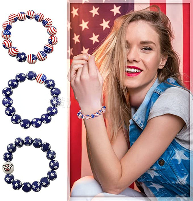 Wholesale 4th of July Independence Day Wood Beaded Bracelet MOQ≥2 JDC-BT-HengL001