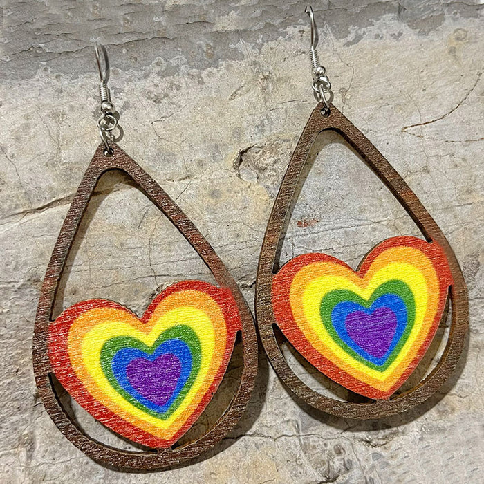 Wholesale Earrings Wooden Rainbow Love Heart Valentine Butterfly 2 Pairs JDC-ES-HeYi088