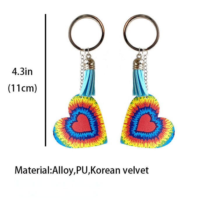 Wholesale Colorful Striped Heart Tassel LGBT Leather Keychain MOQ≥3 JDC-KC-HeYi010