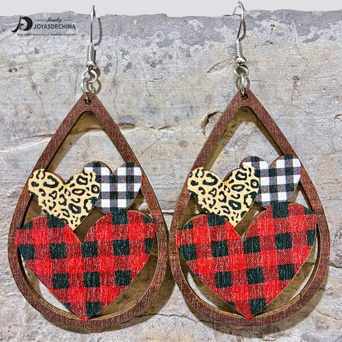 Wholesale Earrings Wooden Printed Hollow Heart 2 Pairs JDC-ES-HeYi090