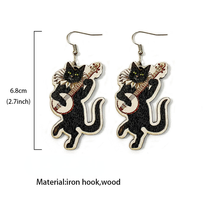 Wholesale Earring Wood Halloween Ghost Black Cat Pumpkin Earrings 2 pairs JDC-ES-Qunyi007