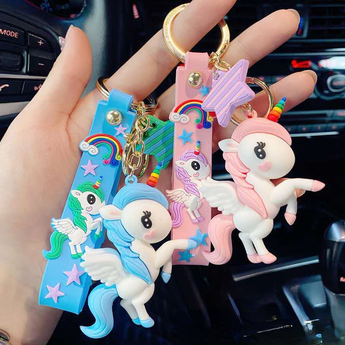 Wholesale Cute Rainbow Unicorn Cartoon Keychain MOQ≥3 JDC-KC-WYan013