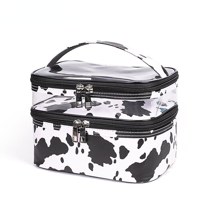 Wholesale Cosmetic Bag PVC Cow Pattern Transparent Double Layer Large Capacity Multifunctional JDC-CB-AD003