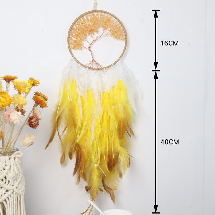 Wholesale Tree of Life Crystal Feather Iron Ring Dreamcatcher MOQ≥2 JDC-DC-LZ051