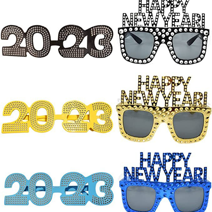 Wholesale Sunglasses PC 2023 Digital HAPPY NEW YEAR New Year's Eve Party Funny Shapes 10 pcs JDC-SG-SFY005