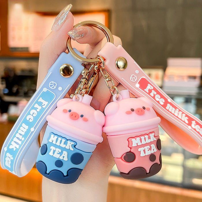 Wholesale real pig milk tea creative cartoon keychain JDC-KC-GSXM084