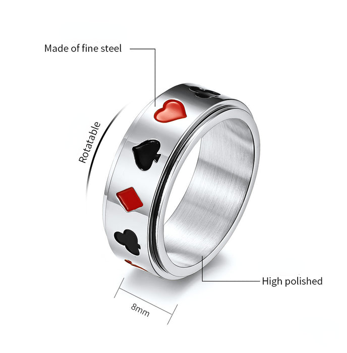 Wholesale Ring Titanium Steel Playing Card Pattern JDC-RS-PREMQIANF003