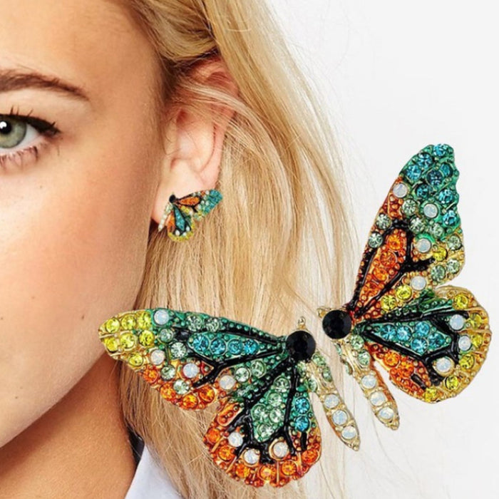 Wholesale Rhinestone Butterfly Wings Alloy Earrings JDC-ES-Saip054