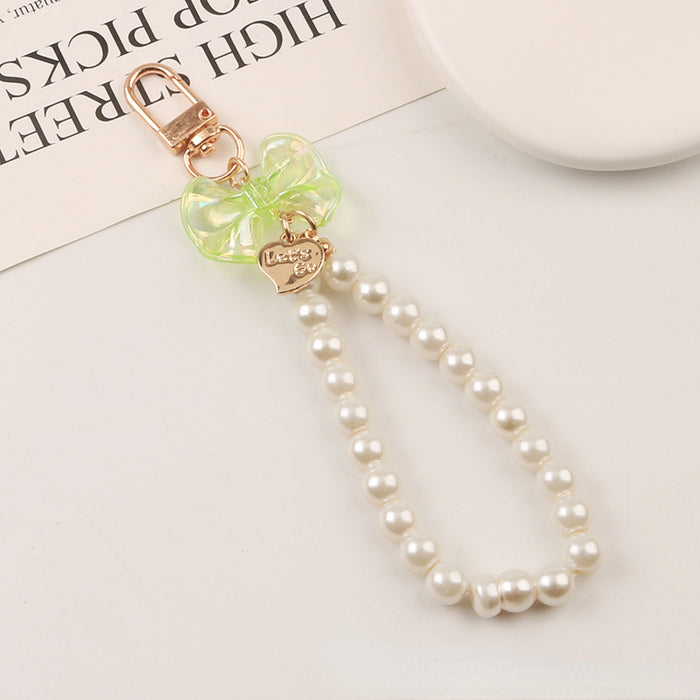 Wholesale Keychain Resin Pearl Bow Lanyard MOQ≥2 JDC-KC-YiHan019