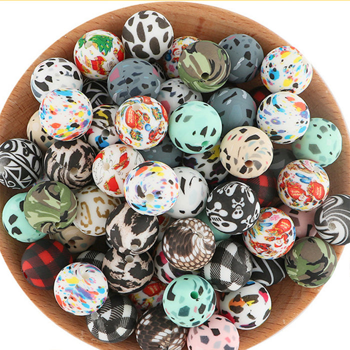 Wholesale 40PCS Leopard Print Silicone 15mm Beads JDC-BDS-Yumo001