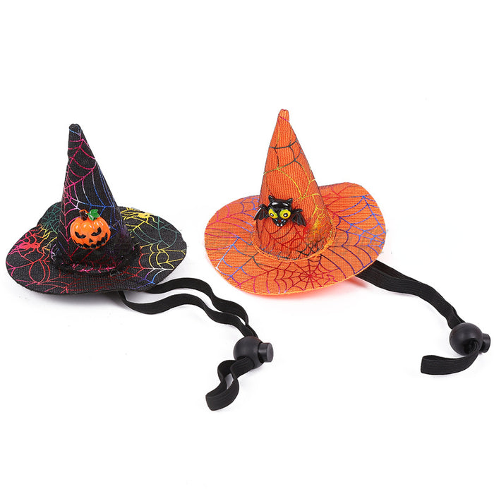 Wholesale Halloween Spider Web Witch Hat Elastic Headband Pet Pumpkin Hat Hair Accessories  MOQ≥2 JDC-HD-ShengX003