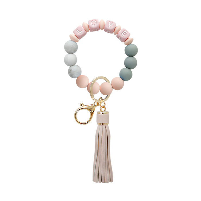 Wholesale LOVE Letters Silicone Beaded Tassel Wrist Keychain JDC-KC-JM031