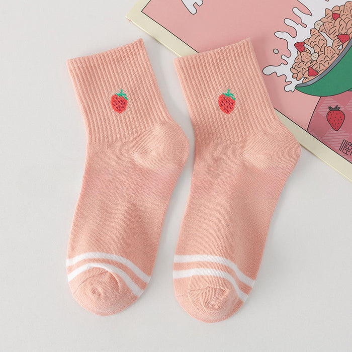 Wholesale of 10pcs Pink Strawberry Fine Striped Checkered Socks JDC-SK-Miqi008