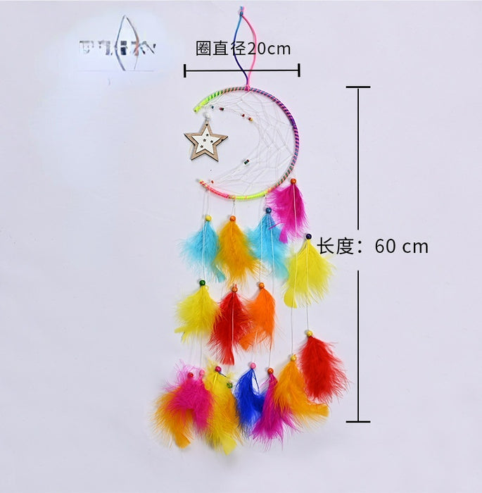 Jewelry WholesaleWholesale Colorful Moon Star Iron Circle Wooden Bead Feather Dreamcatcher JDC-DC-JunX005 Dreamcatcher 俊贤 %variant_option1% %variant_option2% %variant_option3%  Factory Price JoyasDeChina Joyas De China