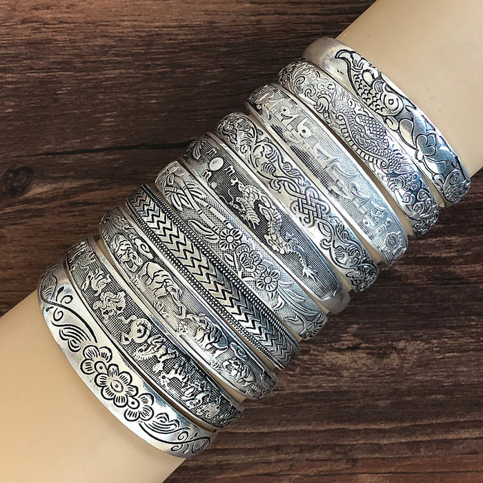 Wholesale Tibetan Silver Bracelet Miao Silver Jewelry Vintage Carved Opening JDC-BT-YF005