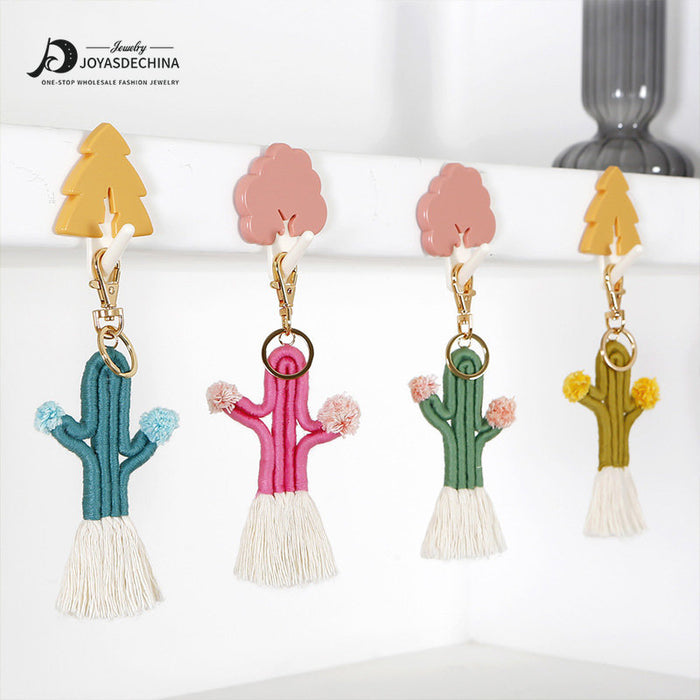 Wholesale hand woven Bohemian cactus keychain MOQ≥2 JDC-KC-JM008