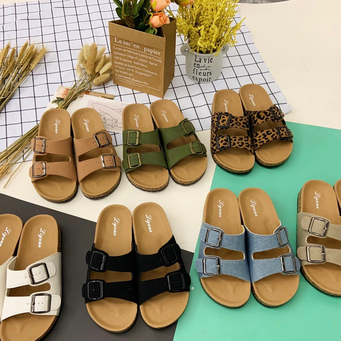 Wholesale word flat sandals cork JDC-SD-FengX001