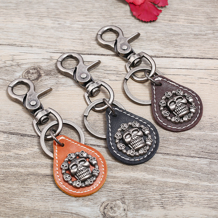 Wholesale Keychains For Backpacks Vintage Men's Alloy Skull Leather Keychain JDC-KC-PK015