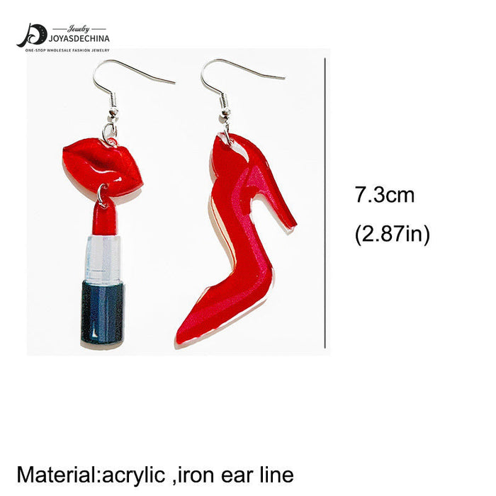 Wholesale Earrings Acrylic Fun Lips Red Wine Bottle High Heels 2 Pairs JDC-ES-HeYi086