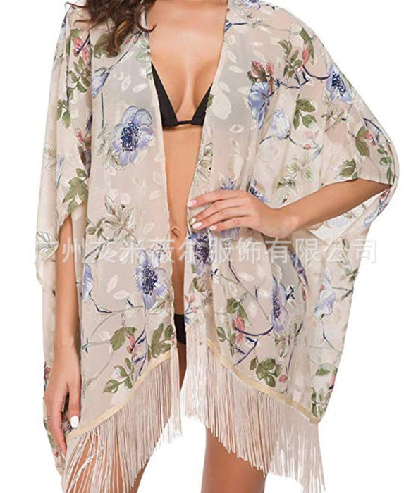 Wholesale Sexy Ladies Chiffon Print Cardigan Bikini Cover Up JDC-SD-Amwe001