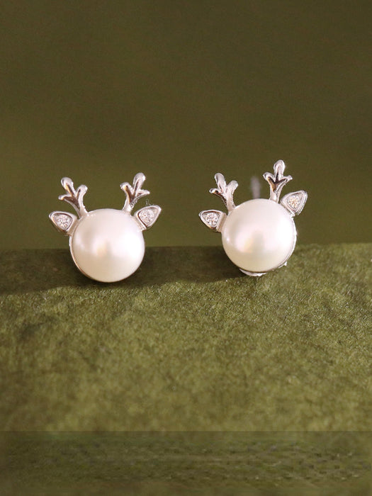 Wholesale Earrings Silver Pearl Elk Christmas Earrings JDC-ES-Congz044