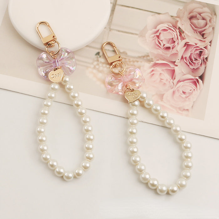 Wholesale Keychain Resin Pearl Bow Lanyard MOQ≥2 JDC-KC-YiHan019