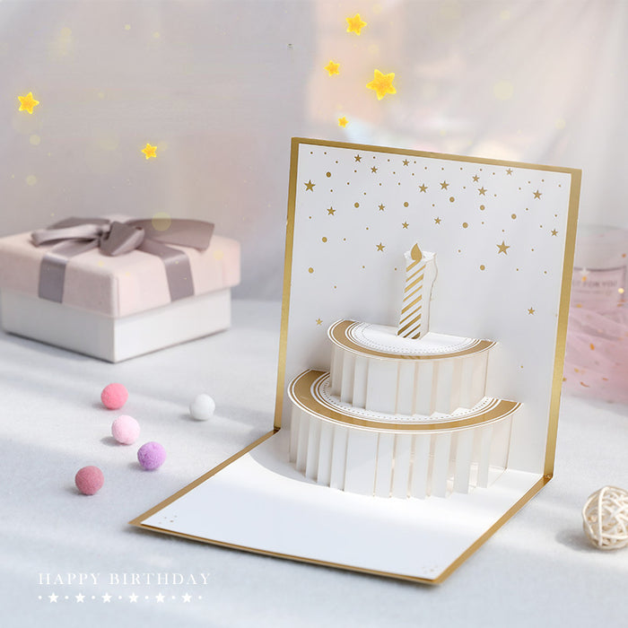 Wholesale Greeting Cards Birthday Greeting Cards Bronzing Cake Handmade Three-dimensional Hollow JDC-GC-LiD004