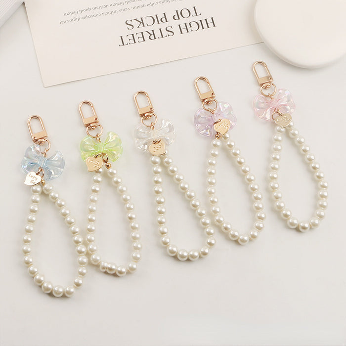 Wholesale Keychain Resin Pearl Bow Lanyard MOQ≥2 JDC-KC-YiHan019