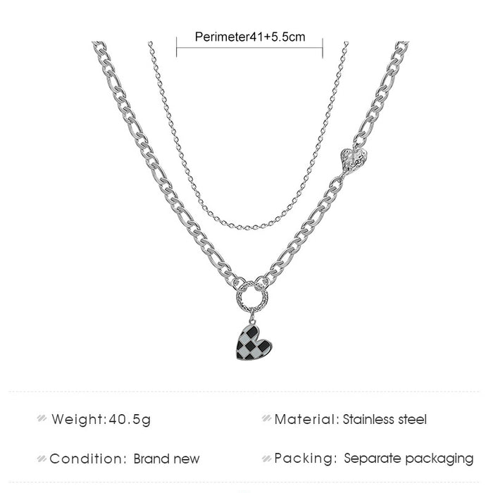 Wholesale Necklace Stainless Steel Double Layer Heart Checkerboard Necklace MOQ≥2 JDC-NE-D055