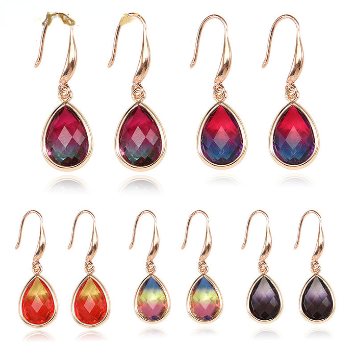 Wholesale Copper Crystal Glass Drop Shape Gradient Earrings MOQ≥2 JDC-ES-Zhongn017