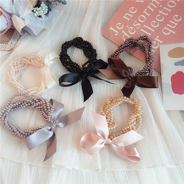 Wholesale Hair Scrunchies Pearl bow hair loop hair rope JDC-HS-WanD005