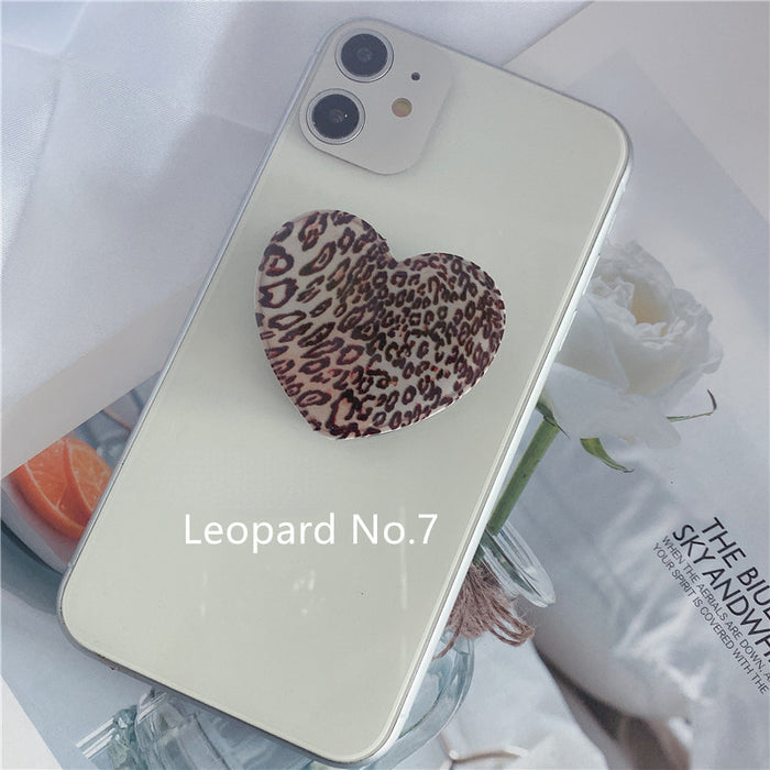 Wholesale Grips Mobile Phone Holder Leopard Print Heart Shaped Retractable Airbag Holder MOQ≥2 JDC-PS-weijiu009