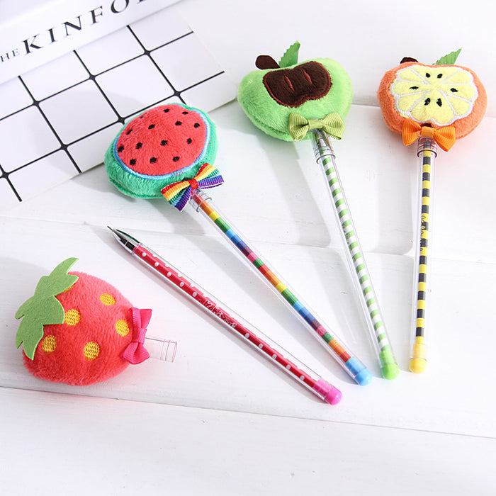 Wholesale Ballpoint Pen Plastic Creative Plush Fruit Gel Pens JDC-BP-CaiW003