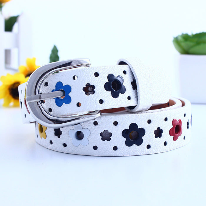 Jewelry WholesaleWholesale Children Flower Hollow Alloy Pin Buckle PU Belt JDC-KB-SuiY001 Womenbelt 遂愿 %variant_option1% %variant_option2% %variant_option3%  Factory Price JoyasDeChina Joyas De China