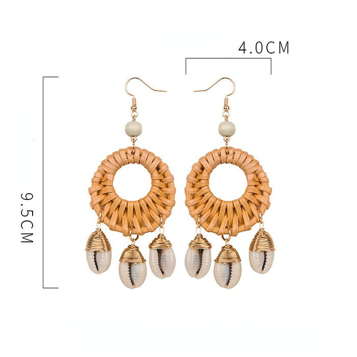 Wholesale Rattan Copper Wire Shell Braided Conch Earrings JDC-ES-JM012