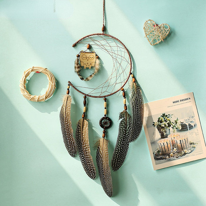 Jewelry WholesaleWholesale Wooden Beads Feather Iron Ring Owl Dreamcatcher JDC-DC-XR013 Dreamcatcher 薰然 %variant_option1% %variant_option2% %variant_option3%  Factory Price JoyasDeChina Joyas De China