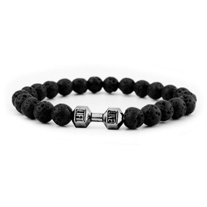 Wholesale Volcanic Stone Beaded Bracelet Metal Dumbbell Buddha Beads Bracelet MOQ≥5 JDC-BT-ManS006