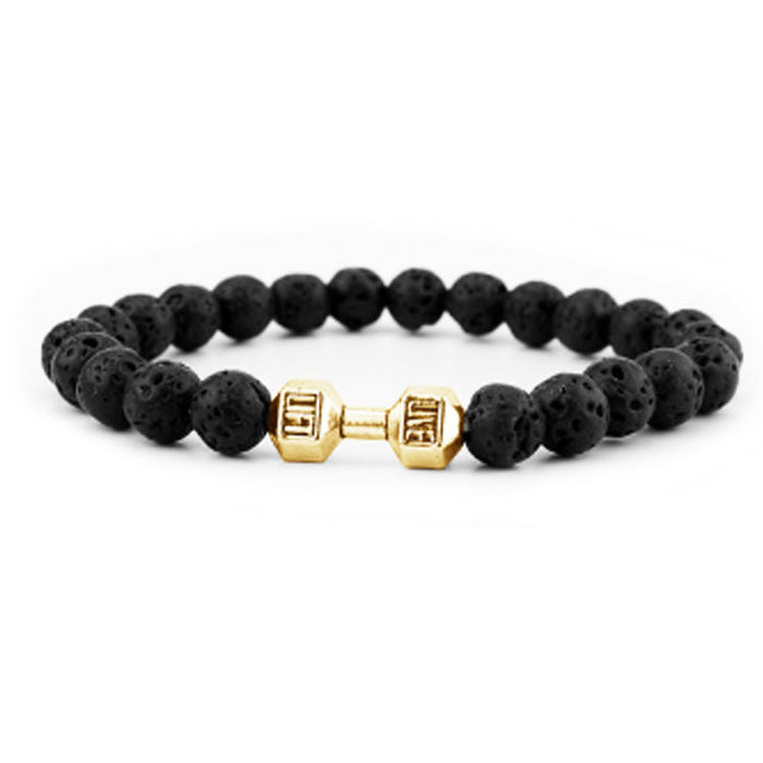 Wholesale Volcanic Stone Beaded Bracelet Metal Dumbbell Buddha Beads Bracelet MOQ≥5 JDC-BT-ManS006