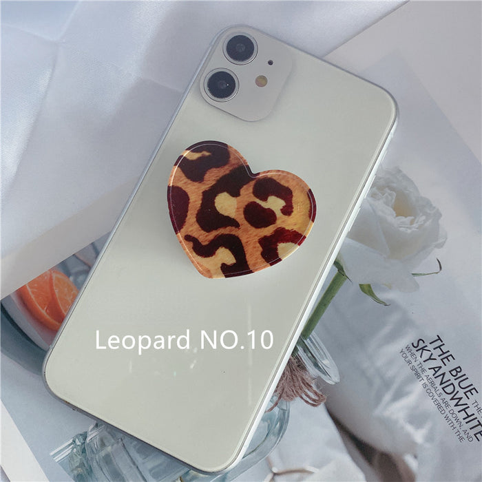 Wholesale Grips Mobile Phone Holder Leopard Print Heart Shaped Retractable Airbag Holder MOQ≥2 JDC-PS-weijiu009