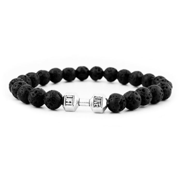 Wholesale Volcanic Stone Beaded Bracelet Metal Dumbbell Buddha Beads Bracelet MOQ≥5 JDC-BT-ManS006