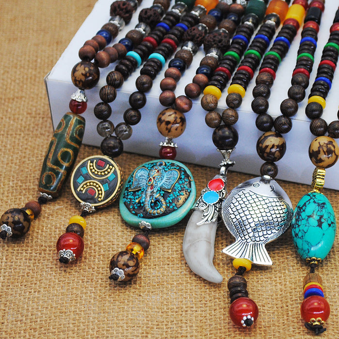 Wholesale Necklace Wooden Vintage Long Beaded Buddha Beads Sweater Chain JDC-NE-YouF018