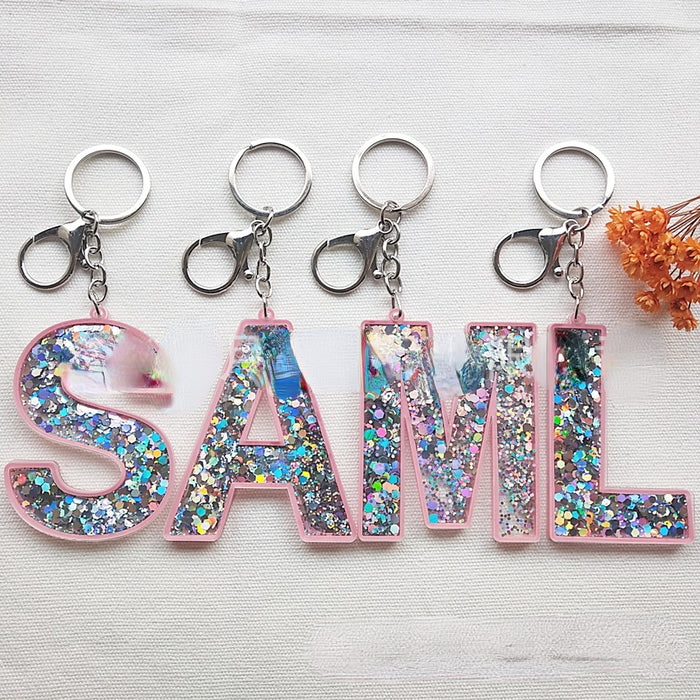 Wholesale Acrylic Sequin Alphabet Keychain MOQ≥3 JDC-KC-YueZ001