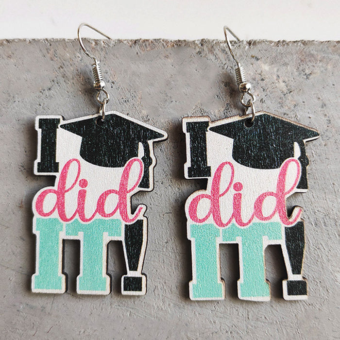 Wholesale Earrings Wooden Teacher's Day Cute Book Graduation Caps 3 Pairs JDC-ES-Heyi054