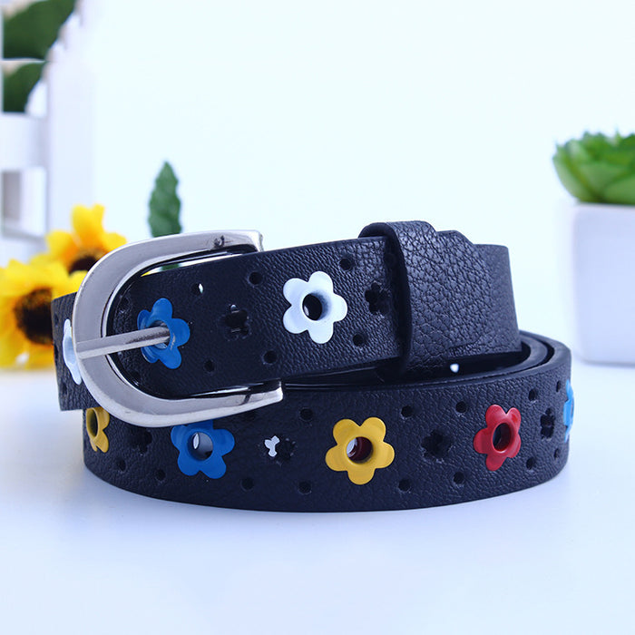 Jewelry WholesaleWholesale Children Flower Hollow Alloy Pin Buckle PU Belt JDC-KB-SuiY001 Womenbelt 遂愿 %variant_option1% %variant_option2% %variant_option3%  Factory Price JoyasDeChina Joyas De China