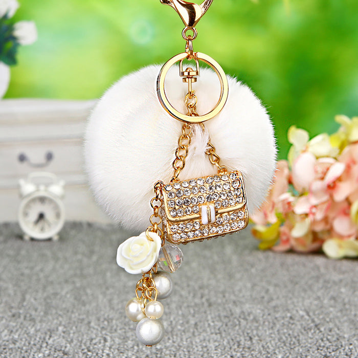 Wholesale Rhinestone Pack Hair Ball Keychain JDC-KC-RYuan004