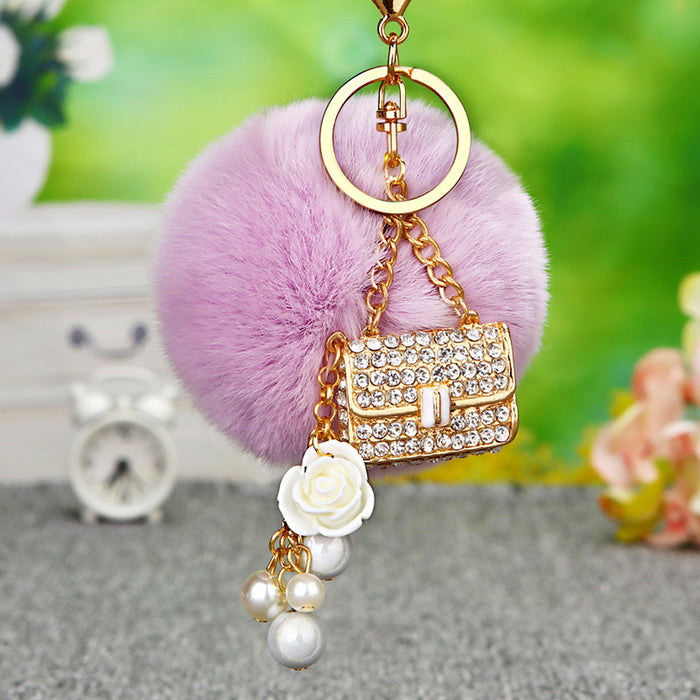 Wholesale Rhinestone Pack Hair Ball Keychain JDC-KC-RYuan004