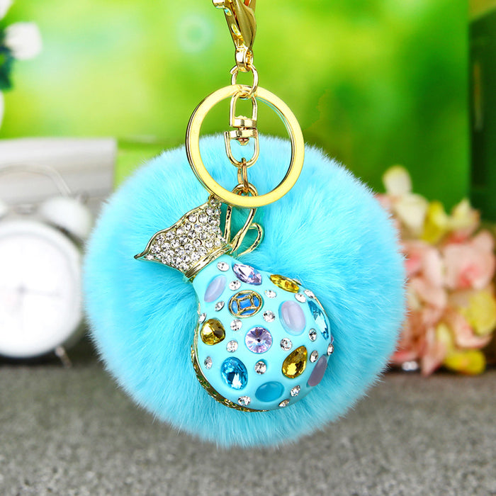 Wholesale Rhinestone Pack Hair Ball Keychain JDC-KC-RYuan004