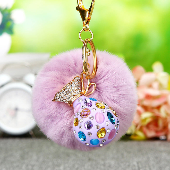 Wholesale Rhinestone Pack Hair Ball Keychain JDC-KC-RYuan004