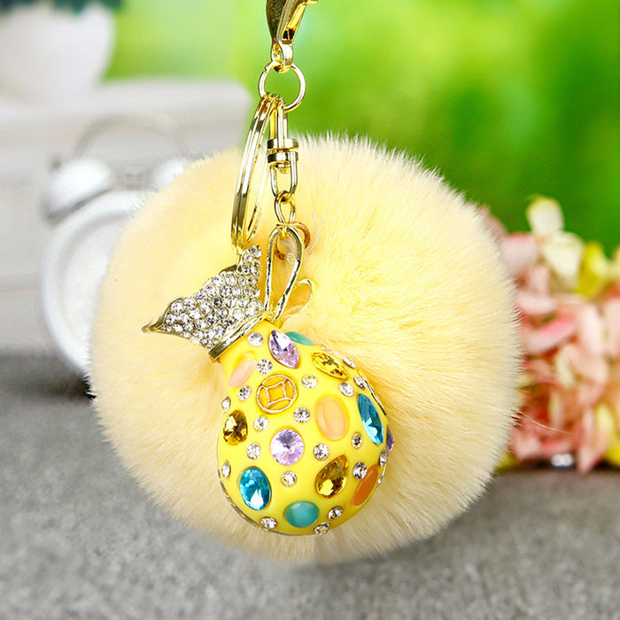 Wholesale Rhinestone Pack Hair Ball Keychain JDC-KC-RYuan004